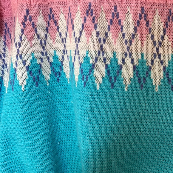 Vintage pastel diamond argyle print cable mock neck sweater - Picture 5 of 8